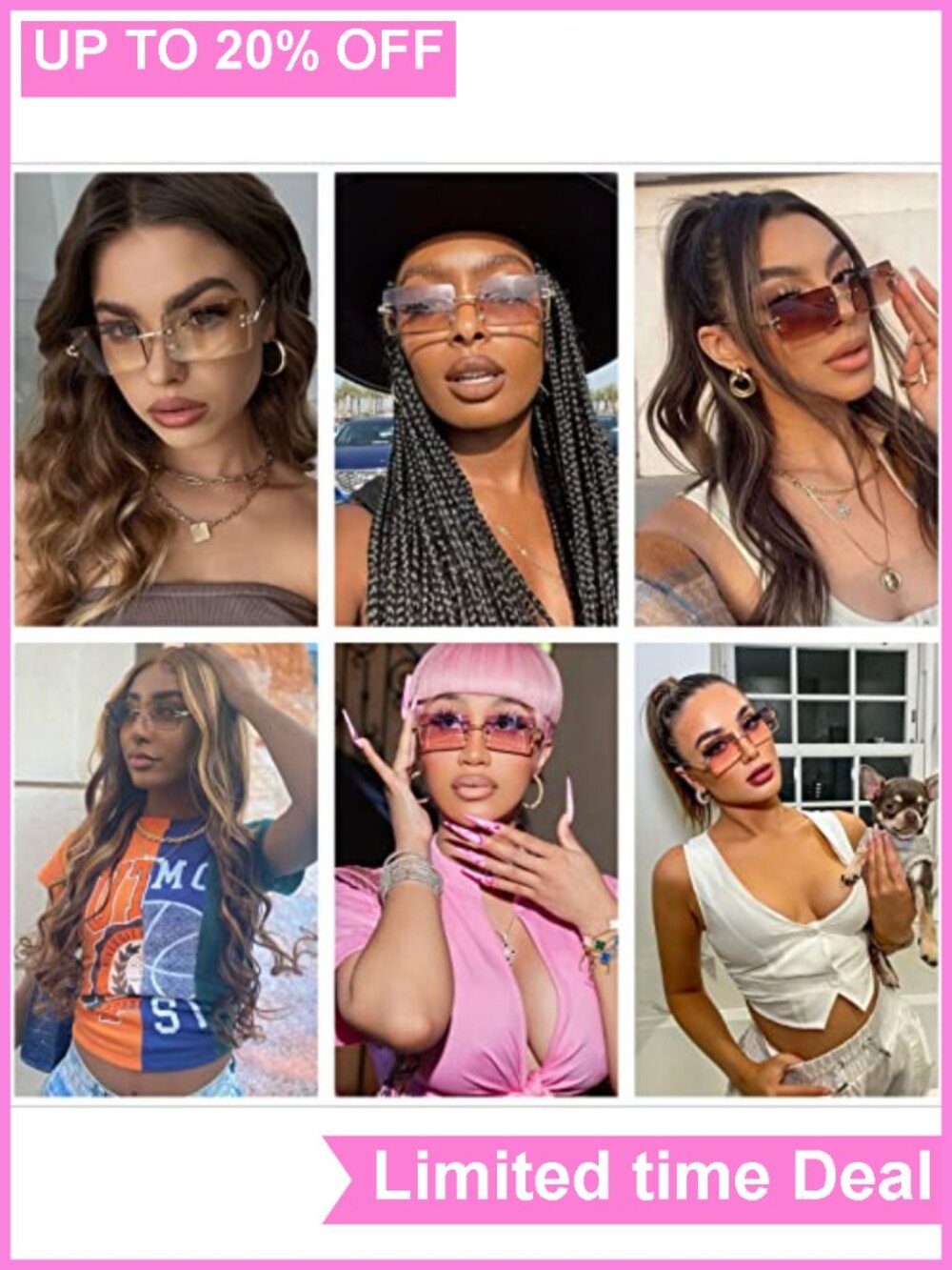 Metal Rimless Retro Square Sunglasses UV400 - Picture 2 of 6